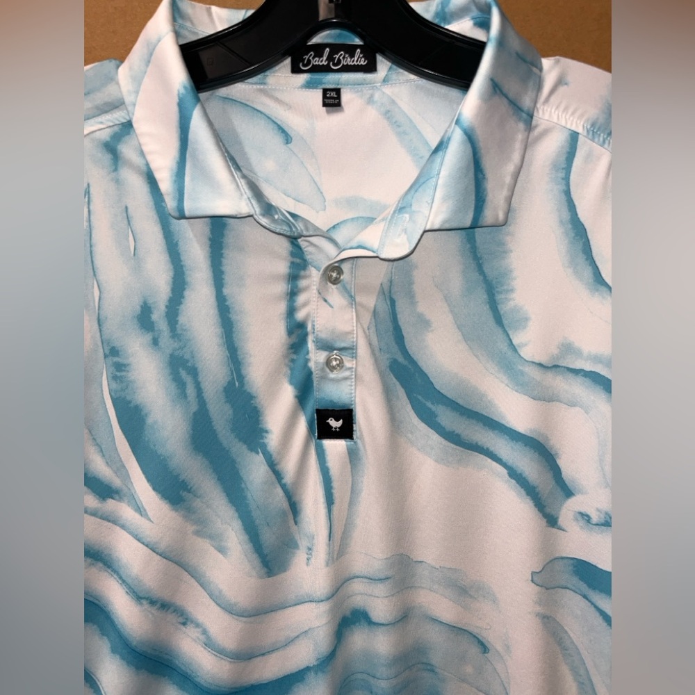 Bad Birdie Aqua and White Polo Shirt